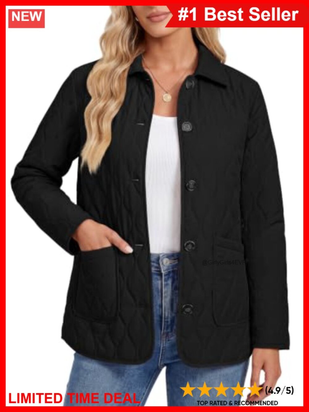Women's Quilted Jacket Button Down Long Sleeve Coat Fall Winter